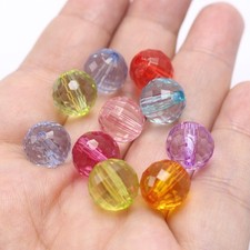 50 Mixed Colour Transparent Acrylic Faceted Round Beads 12mm Disco Ball