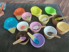 Plastic Ice Cream Bowls & Spoons Set Durable Ice Cream Cups 21 Pc Set