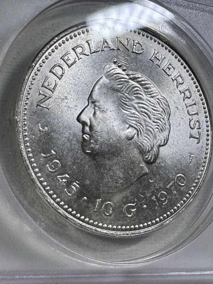 1970 Netherlands 10 Gulden Silver Coin Graded MS 65 by ANACS Liberation - Image 2 of 4