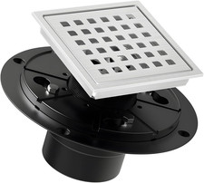 4 Inch Square Shower Drain Brushed with Removable Quadrato Pattern Grate, SUS 30