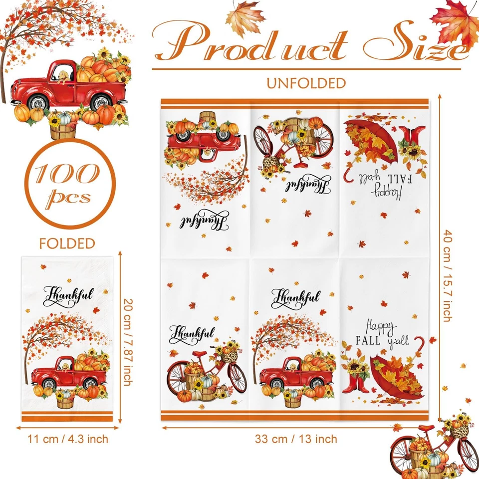 Servilletas para invitados de otoño | 100 piezas servilletas desechables de acción de gracias | Decoración de mesa de otoño Foto 2 de 4