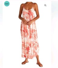 Z Supply Lido Watercolor Maxi Dress Tiered Bohemian Summer Beach Vacation Coral