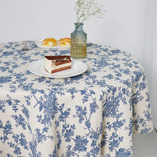 Cotton Linen Vintage round Tablecloth Floral Pastoral Table Cloth Washable Table