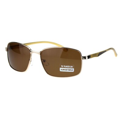 TAC Polarized Lens Mens Rectangular Sunglasses Aluminum Temple Spring Hinge