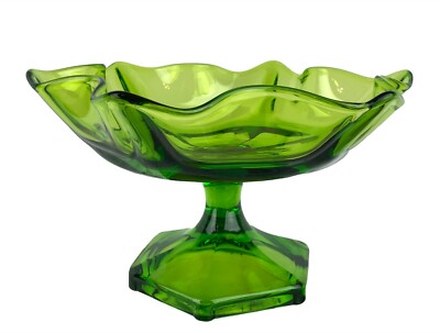 Vtg Viking Epic Line Emerald Green Glass Scalloped 6 Side Pedestal Compote 
