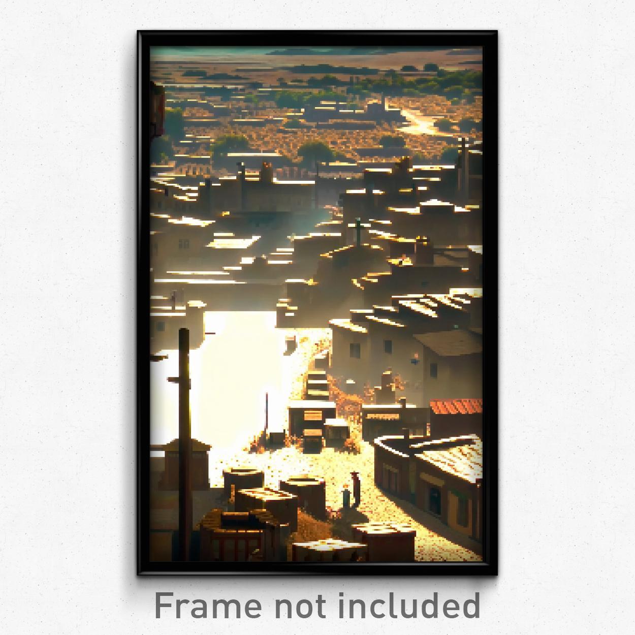 Pixel Art Poster - Dry Town (8 Bit Psychedelic Trippy Weird Video Game Print)