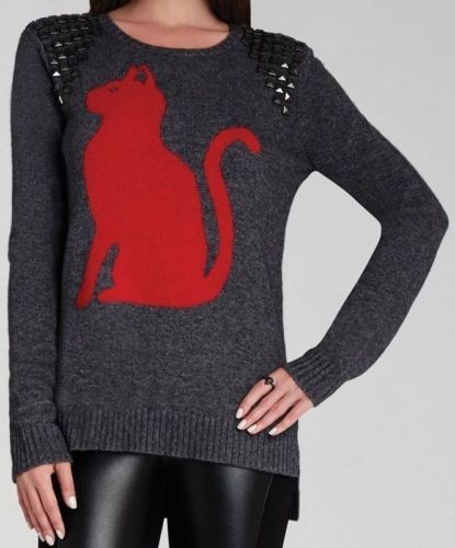 NEU BCBGMAXAZRIA KERI INTARSIEN NIETEN PULLOVER PULLI ZJU1Q668/AB48 GR M - Bild 1 von 5