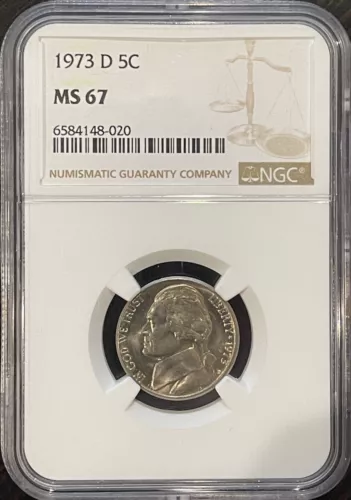 1973-D 5c Jefferson Head Nickel MS 67 NGC # 6584148-020 Top Pop