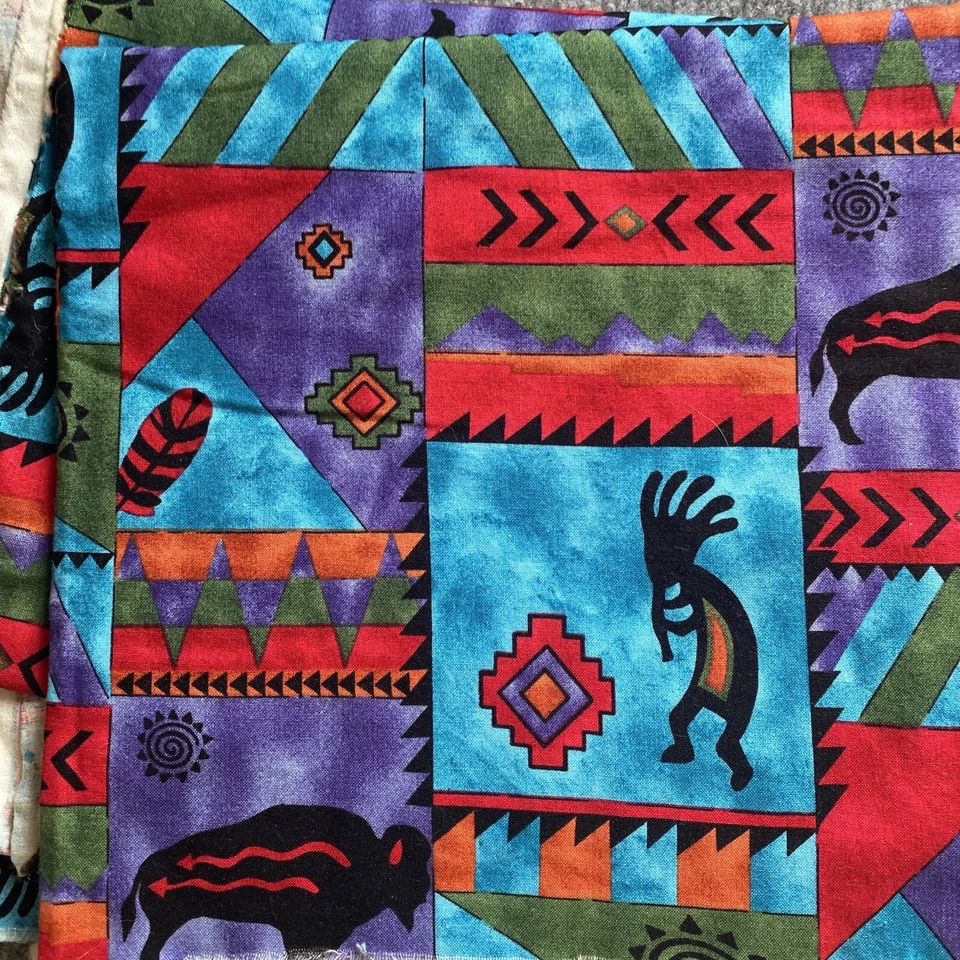 Ткань Southwestern Aztec лот из 2 Tucson зеленый синий красный фиолетовый буйвол 4 ярда - Изображение 3 из 4