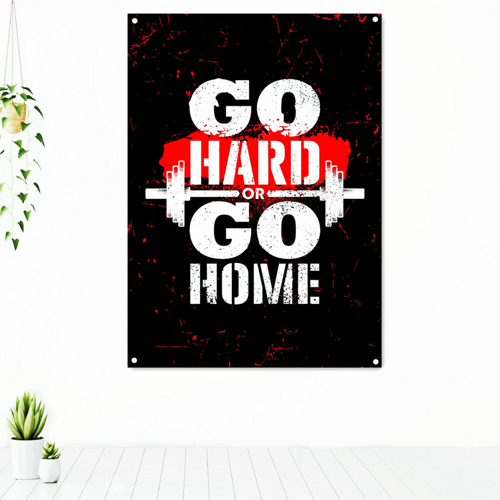 GO HARD OR GO HOME Gym Banner Fitness Workout Motivational Decor Flag