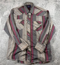 Vintage 90s Mens Wrangler Western Pearl Snap Button Up Long Sleeve Shirt 16.5-34