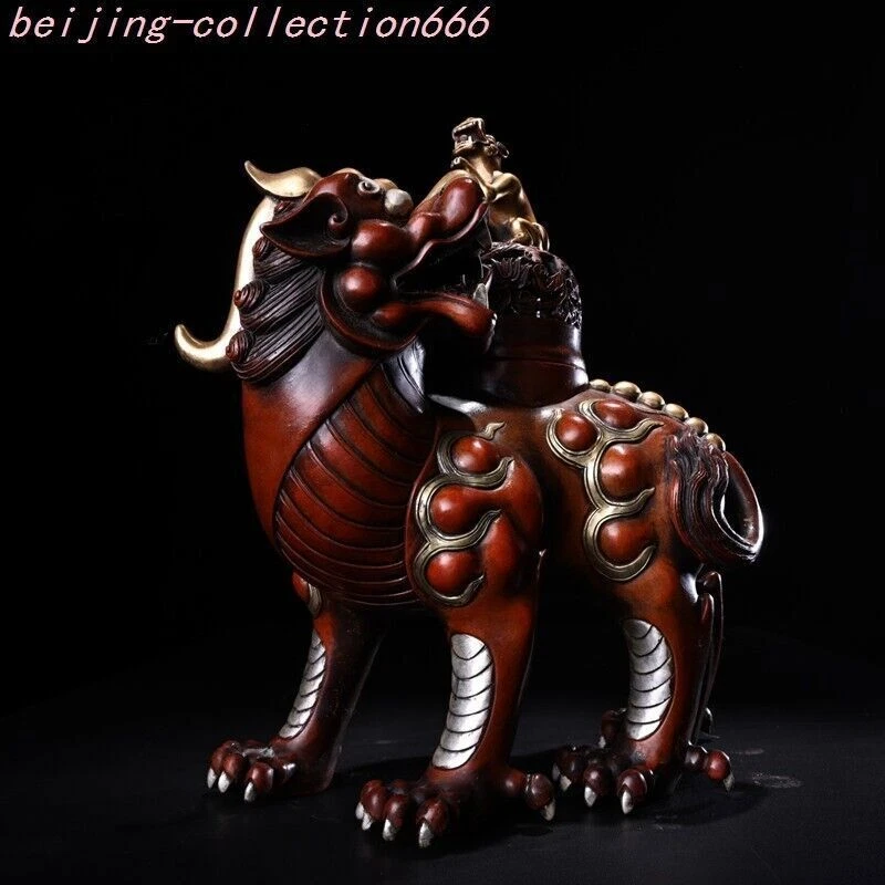 Queimador de incenso chinês puro cobre riqueza leão foo cachorro 12"" - Imagem 2 de 4