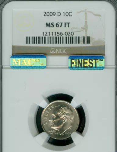 2009 D ROOSEVELT DIME NGC MS67 FT MAC FINEST BUSINESS STRIKE MAC SPOTLESS .