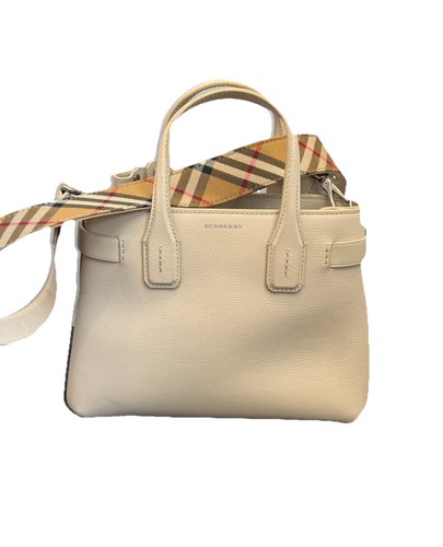 🔥Petit fourre-tout bandoulière Burberry Grainy Veau Check beige calcaire - Photo 1/5