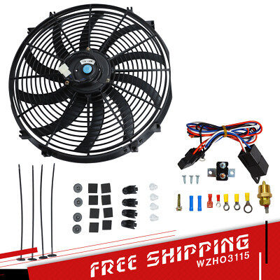 16'' INCH 3000+CFM Black Electric Radiator Fan Thermostat Wiring Switch Relay Kit