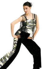 Wild Thing Child Medium Dance Costume Camo Top, Scrunchie  Pants Mesh Vest New
