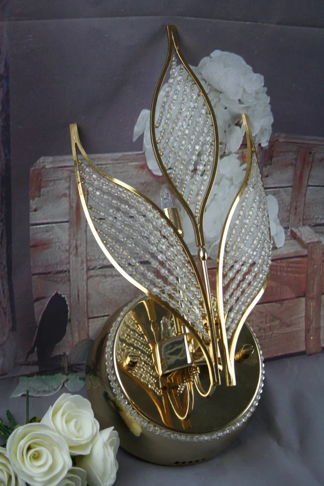 Aplique de pared italiano vintage raro principios de 1980 hojas de otoño perlas de vidrio Foto 2 de 4