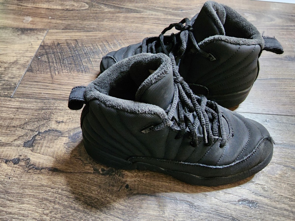 Youth Nike Air Jordan 12 XII Retro Winterized PS Triple Black Sz