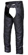 UNIK Men's Deep Pocket Adjustable Buffalo Leather Motorcycle Chaps - Black