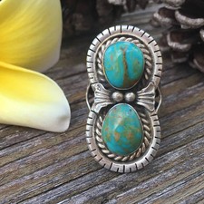 Large Turquoise and Sterling Silver Signed Ring Blue Turquoise Rings