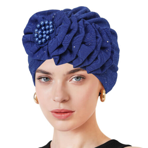 Women Floral Beads Beanie Stretch Hat Turban Ladies Hairband Head Wrap Cap - Picture 8 of 14