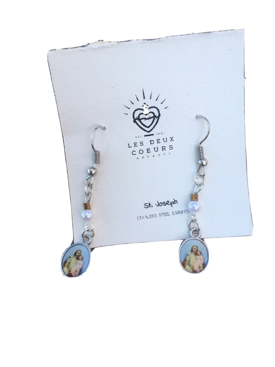 Catholic Jewelry Medal Joseph Drop Earrings Gift Ladies Teen
