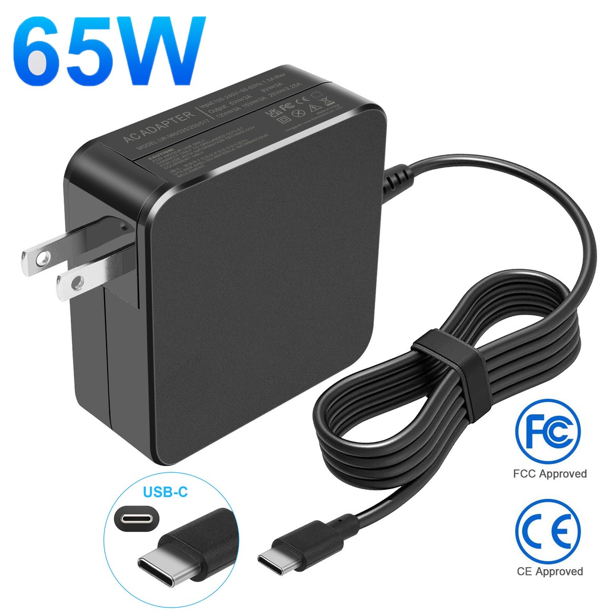 65W Power Laptop Charger USB C Type C for HP Chromebook Lenovo