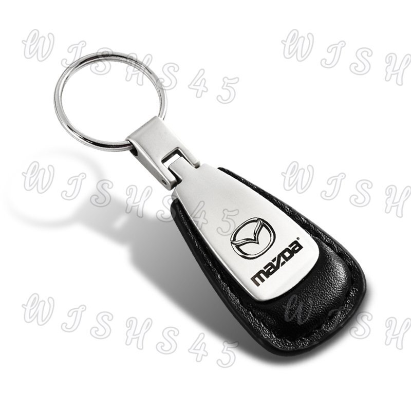 Mazda Tear Drop Authentic Black Leather Key Fob Keyring Keychain