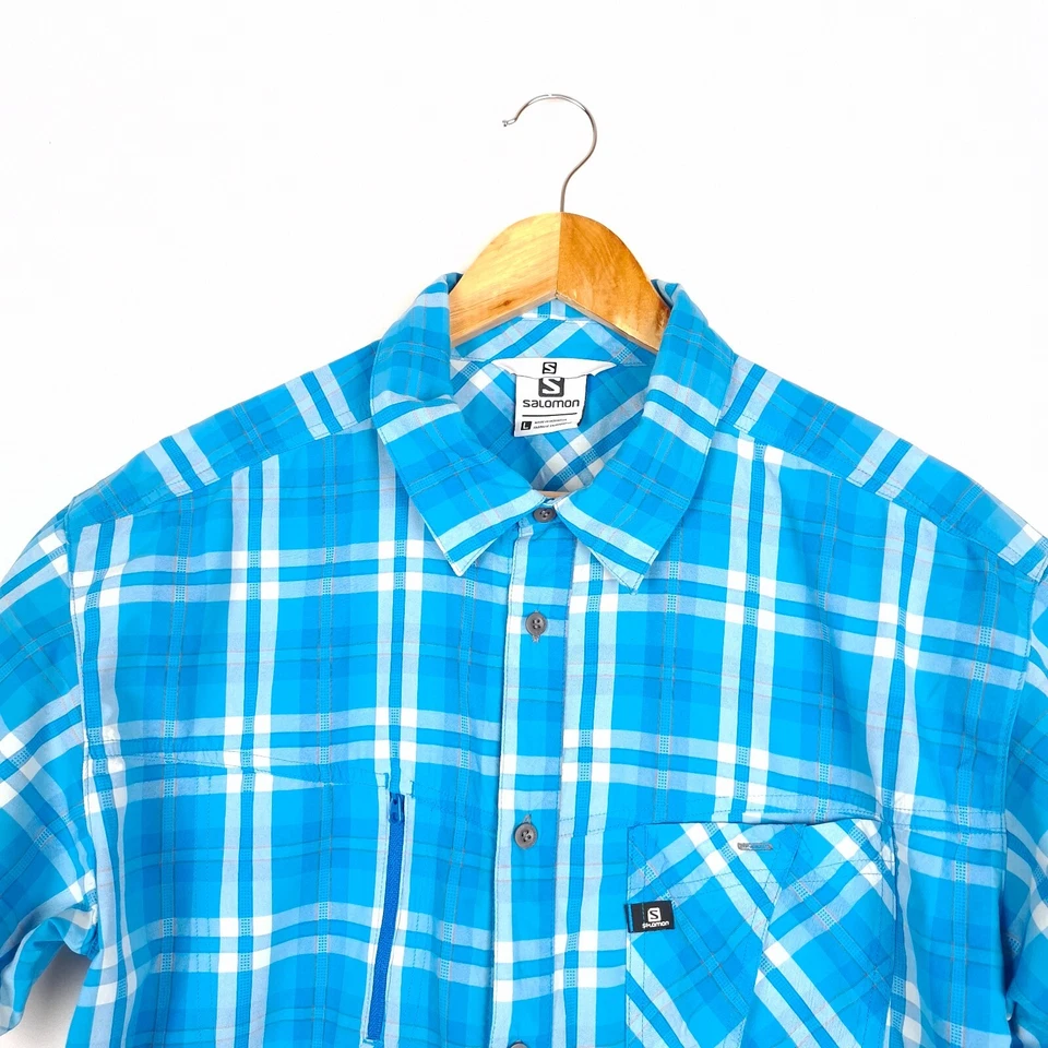 Camisa SALOMON Hombre S Azul Patrón Cuadros Poliéster Manga Corta Informal Abotonada Foto 3 de 4
