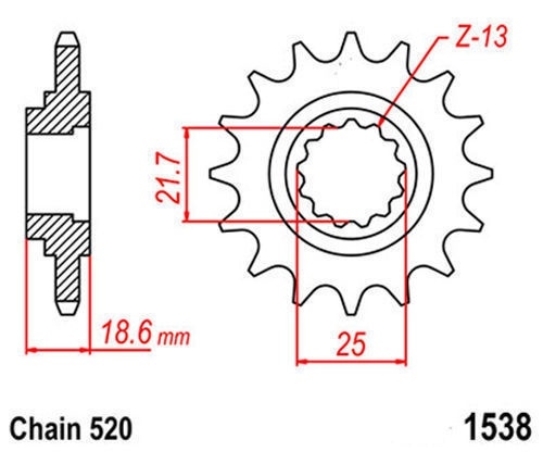 Pignon 15 Dents Pas 520 pour Moto Kawasaki Z750 de 2007
