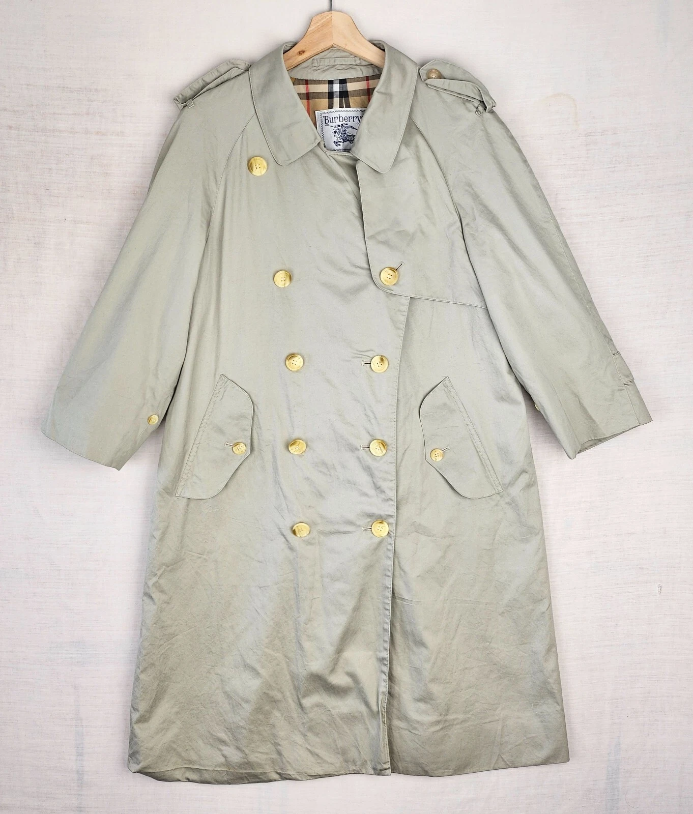 Vintage Burberry Trench Cappotto Uomo 43" Med Beige Cachi Nova Check Lungo