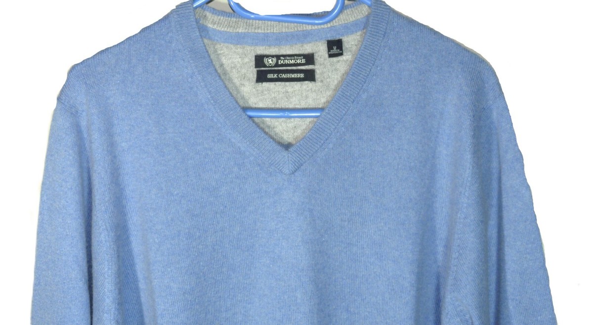 DUNMORE Pullover 50 M Herren Seide Kaschmir Blau V-Neck