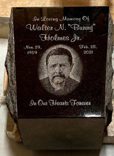 Granite Cemetery Vase P5 Jet Black (8x6x10) Funeral Memorial with Etched Photo - Picture 4 of 12