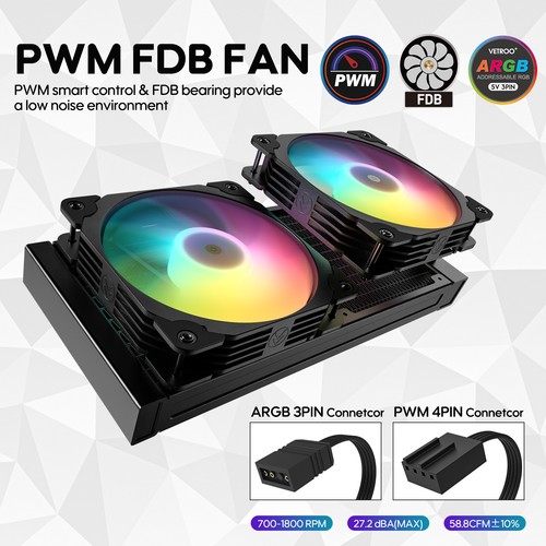 Vetroo R240 Liquid CPU Cooler Controller Hub Included for AM5/AM4 & LGA1851/1700 - Afbeelding 5 van 14