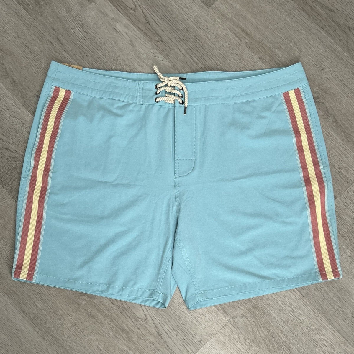 Faherty Board Shorts Men's Size 42 (43) Retro Surf Stripe Blue Swimming NWT  $98