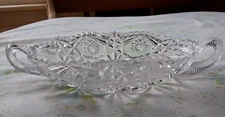 Antique EAPG Oblong Celery Relish Dish Nappy Double Handles Sawtooth Hobstar