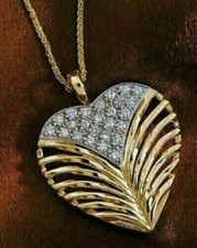 14K Yellow Gold Plated 1.00Ct Round Cut Simulated Diamond Heart Pendant 18"Chain