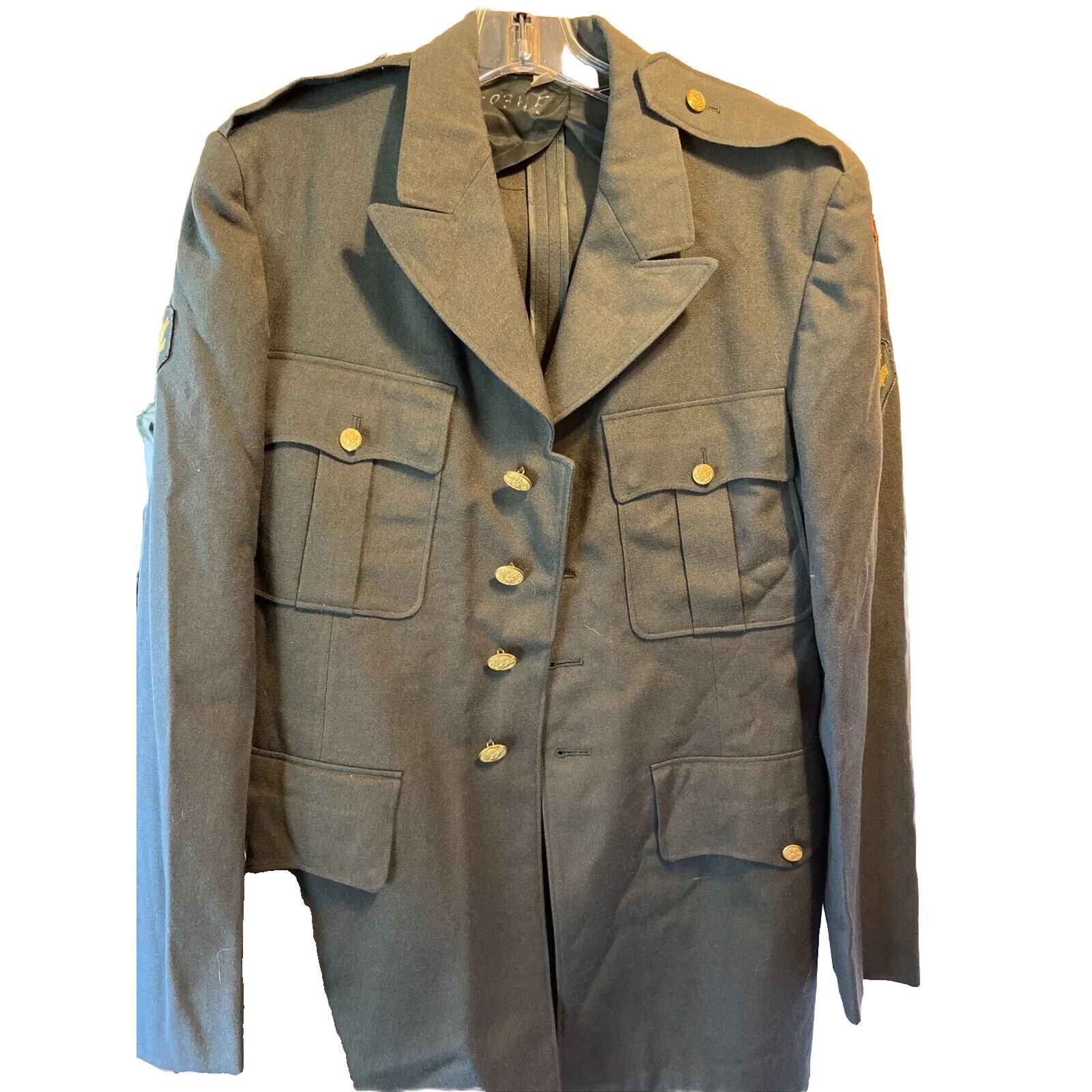 US Army Class A 1956 Men’s 40L Olive Green Dress Uniform Patch Vintage Wool Coat