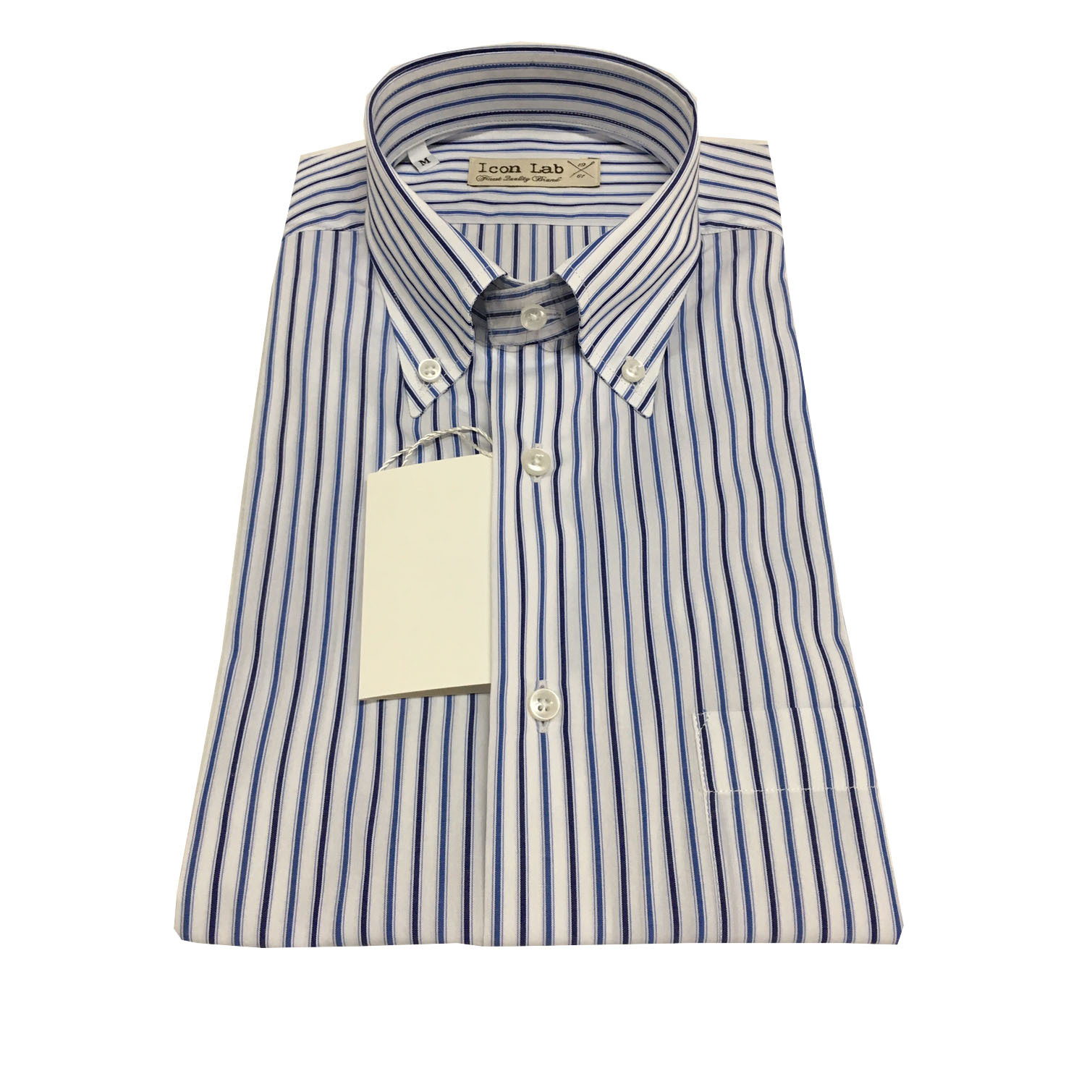Мужская рубашка ICON LAB 1961 года с коротким рукавом в синюю полоску из 100% хлопка обычного кроя