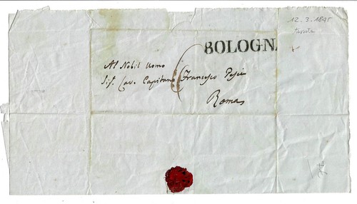 Lettera pre-filatelica Stato Pontificio, timbro lineare di Bologna, 12 mar. 1845 - Imagen 3 de 4