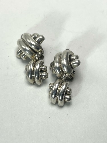 Solid Handmade Vintage Sterling Silver Clip On Fine Earrings - Picture 5 of 6