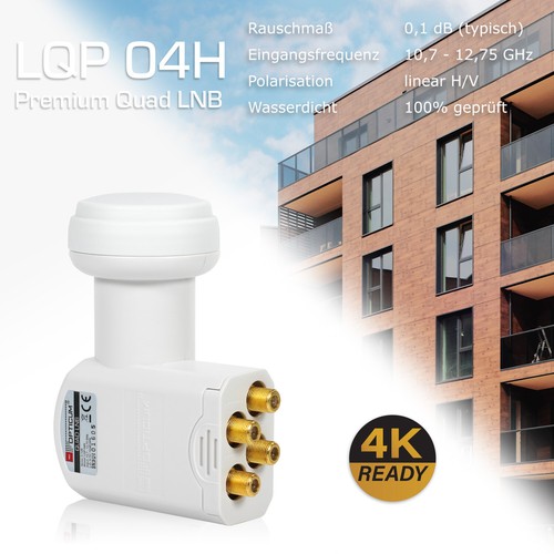 QUAD LNB 0,1dB "TESTSIEGER" Opticum RED Quattro Switch 4 Teilnehmer SKY 8K UHD+ - Afbeelding 10 van 10