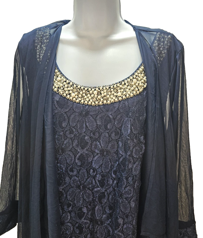 Vestido y chaqueta R&M Richards 2 piezas lentejuelas/perla/encaje/boda/fiesta talla 18W Foto 3 de 4