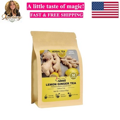 Lemon Ginger Tea Bags, 50 Teabags - Pleasantly Spicy & Warming - Non-GMO - Ca...