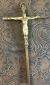 Rare Old 6”GERMAN CATHOLIC CRUCIFIX CROSS INRI BRASS~Jesus Christ Chief Star Art