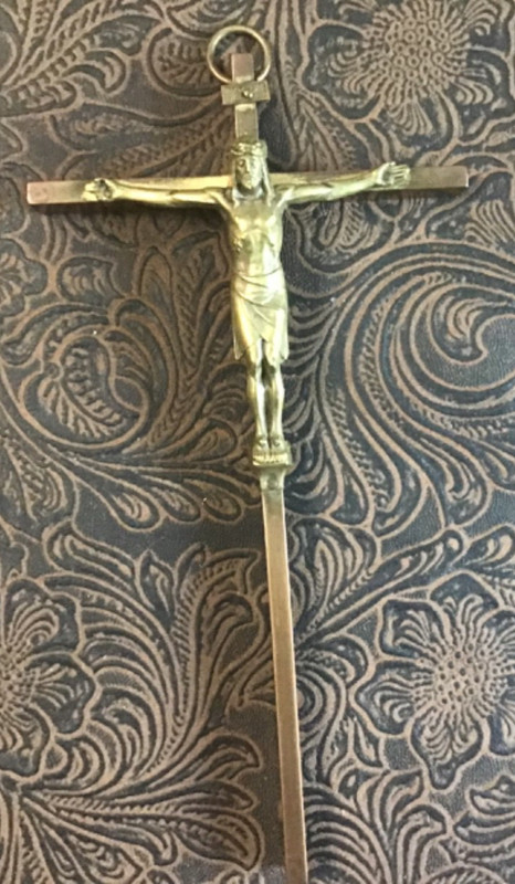 Rare Old 6”GERMAN CATHOLIC CRUCIFIX CROSS INRI BRASS~Jesus Christ Chief Star Art