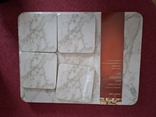 Modern Contemporary White Marble Effect 4 Coasters & 4 Placemats Set