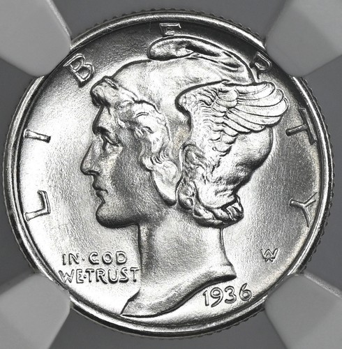 1936-P 10C MERCURY SILVER DIME "PHILADELPHIA MINT" NGC MS66 #8345184-078 - Picture 2 of 4