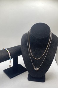 Sterling Silver 925 Jewelry Lot 3 Star CZ Necklace Cat's Eye Bracelet 15.5g