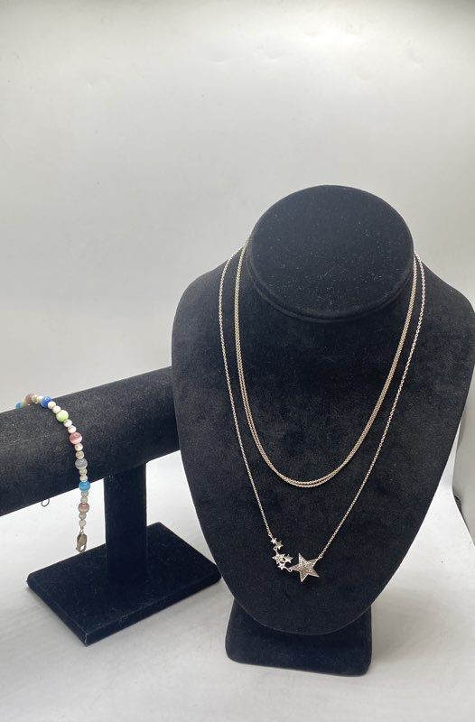 Sterling Silver 925 Jewelry Lot 3 Star CZ Necklace Cat's Eye Bracelet 15.5g